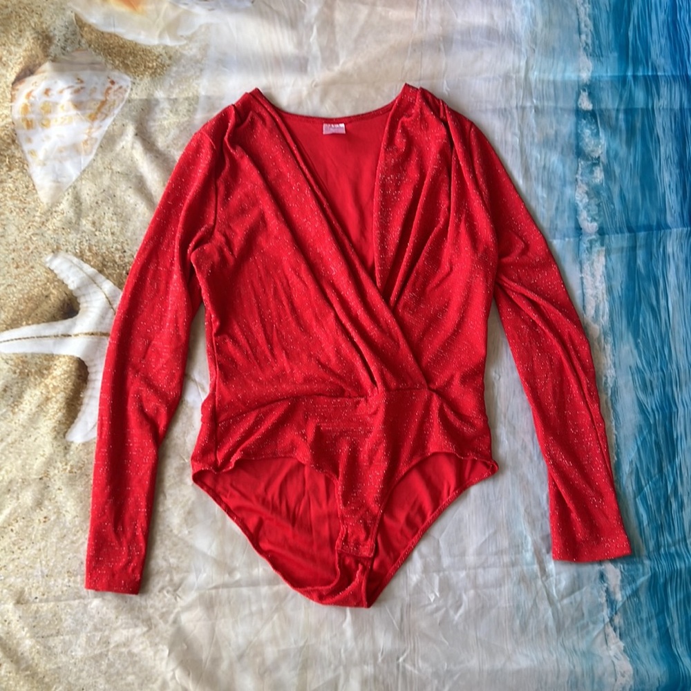 Red Sparkly Bodysuit NO BOUNDARIES Size XL (15/17)